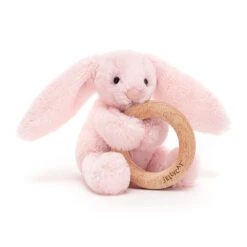 JellyCat Bashful Pink Bunny Wooden Ring Toy