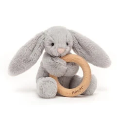 JellyCat Bashful Silver Bunny Wooden Ring Toy