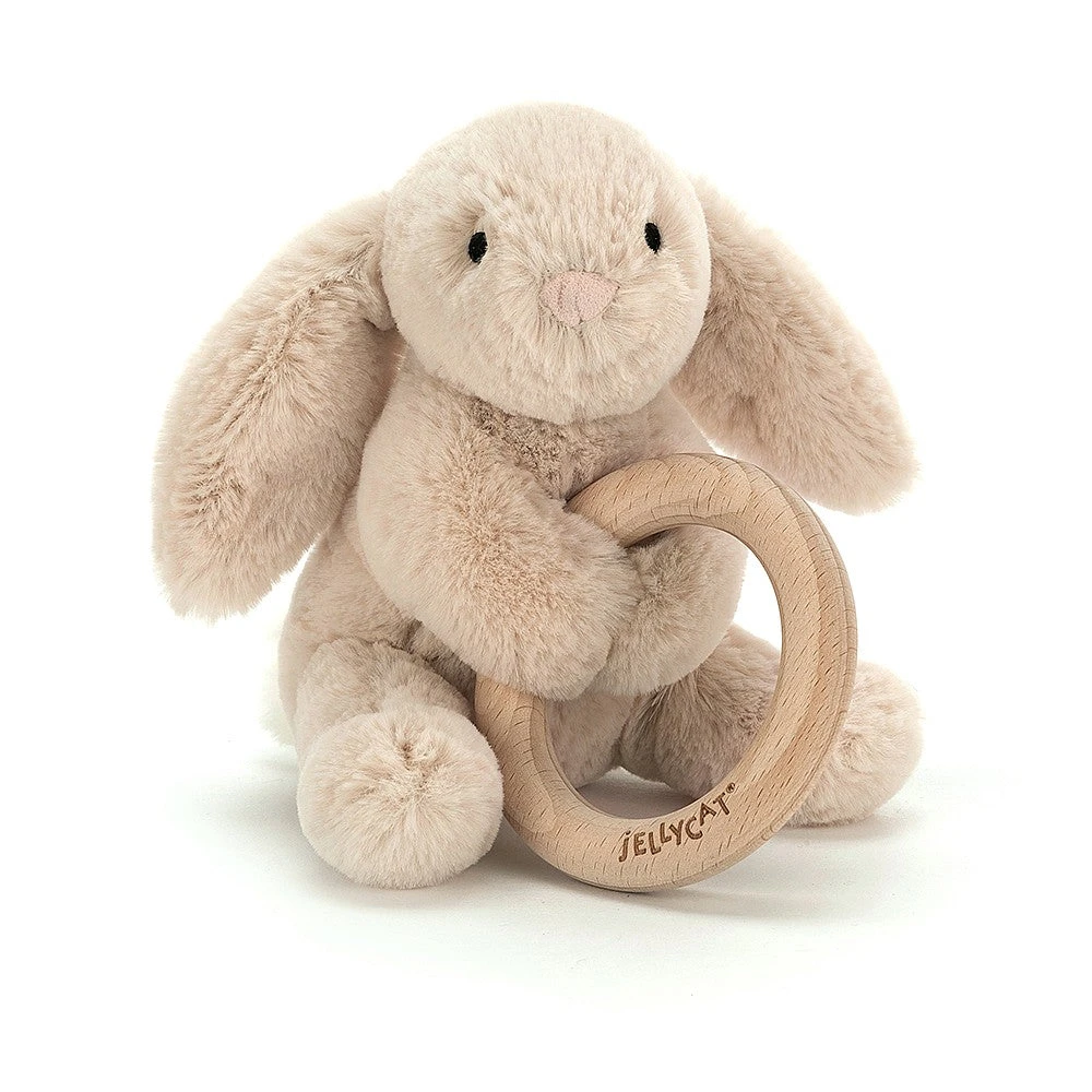 JellyCat Shooshu Bunny Wooden Ring Toy 1 JellyCat Shooshu Bunny Wooden Ring Toy